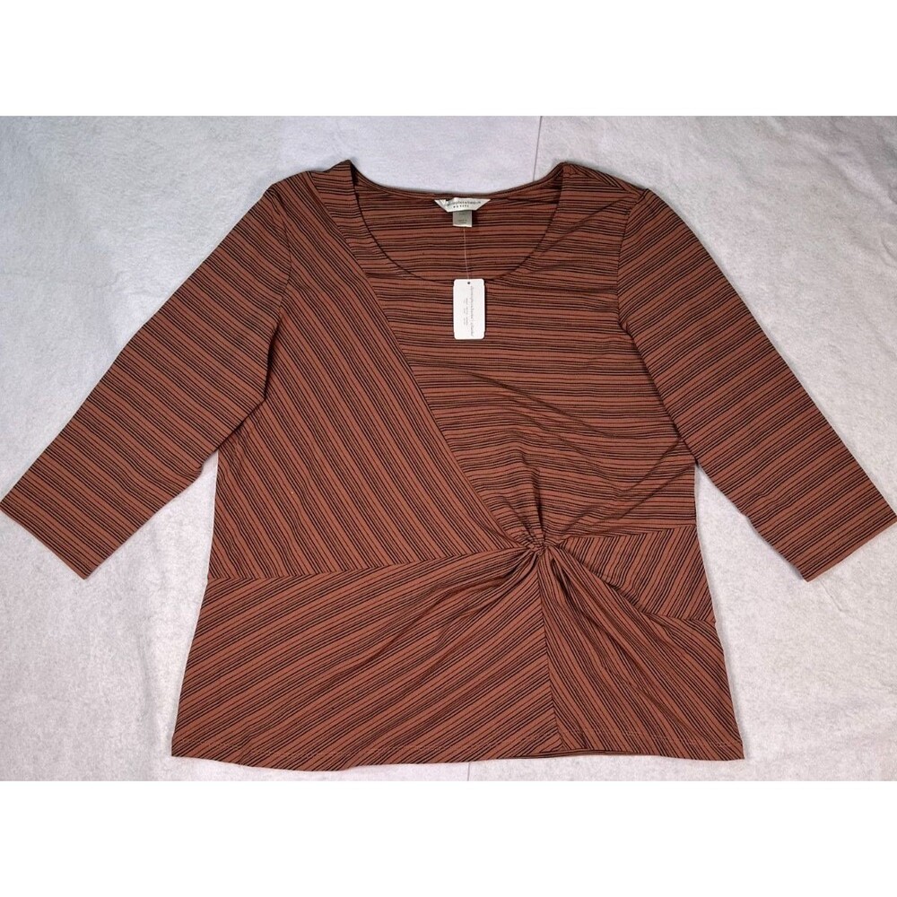 Christopher & Banks Petite XL Twist Front Striped Top 3/4 Sleeve NWT Dusty Rose